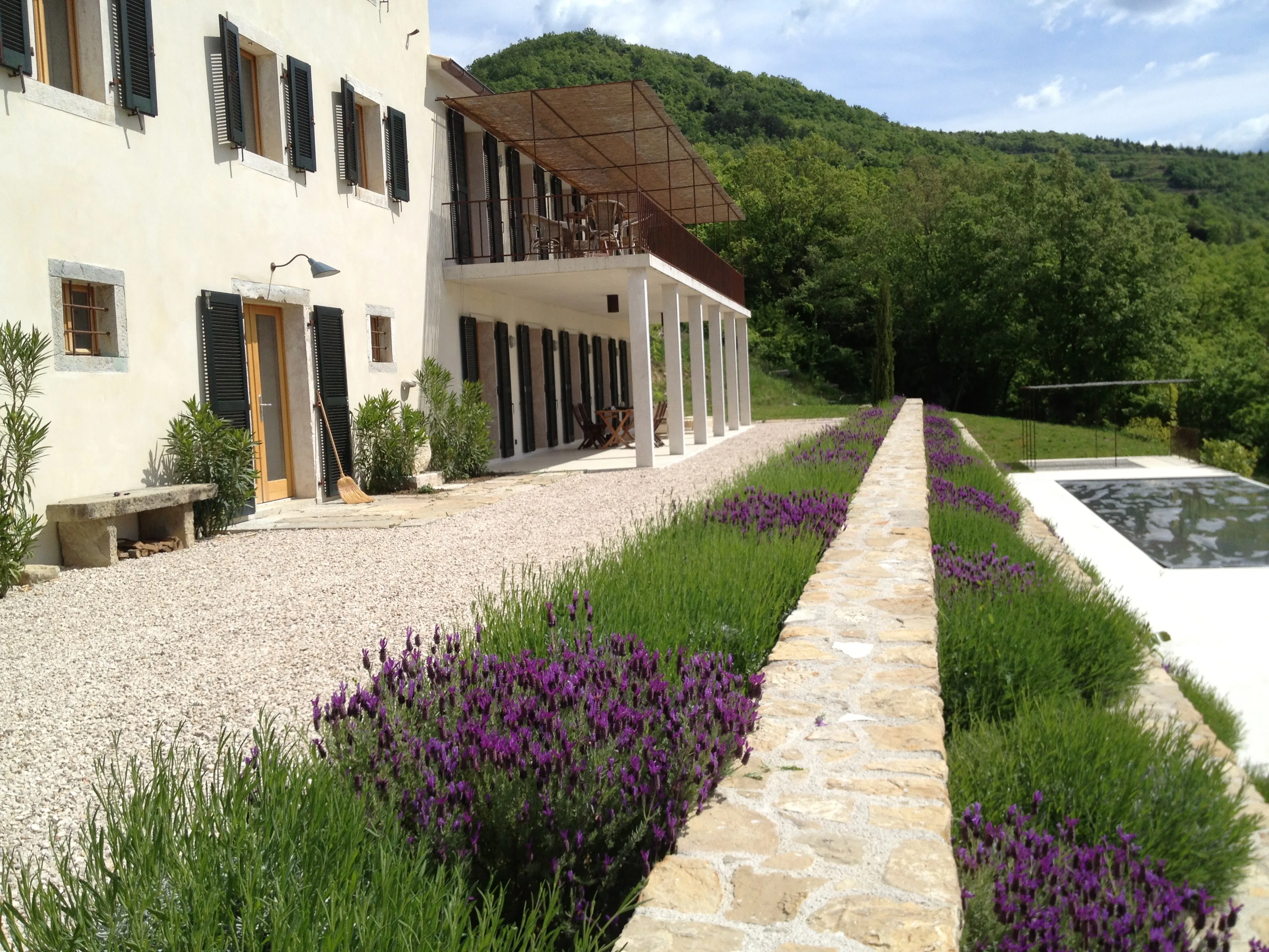 Garden terrace with the house facade in background